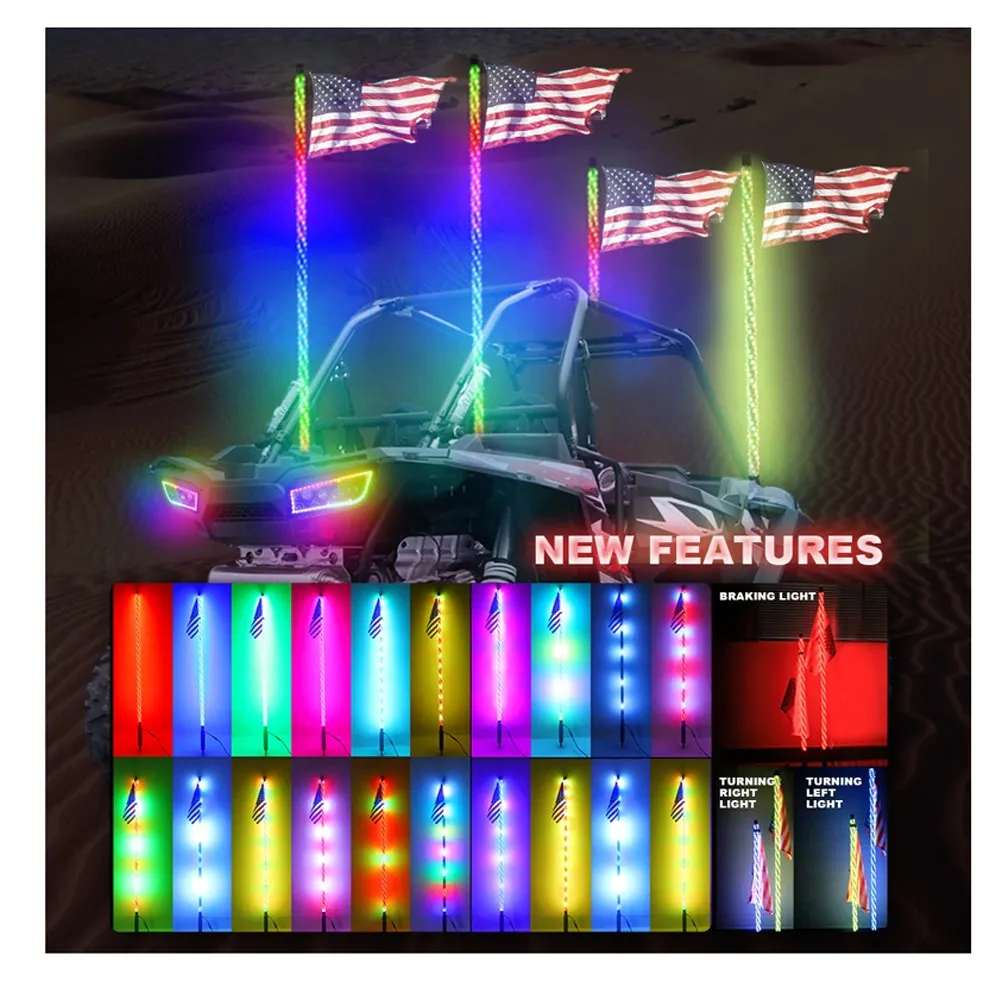 3FT/4FT/5FT مضاءة دوامة أدى UTV أضواء السوط الهوائي ل RZR RGB متعددة الألوان 300 LED سارية العلم مصباح ل Jeep ATV UTV