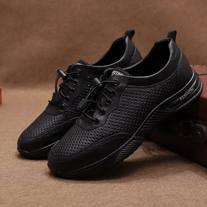 <b>Men</b> Genuine Leather Round Toe Lace Up Breathable Mesh Insole Office Career <b>Dress</b> Shoes - Product Image 1
