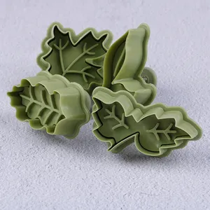 4 Pcs/set 4 Kinds of Leaf Shape Plastic Cookie Cutters DIY Fondant Cake Biscuit Mold Spring Plunger Baking Tools