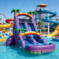 Toboggan aquatique gonflable sur le thème du paradis tropical, piscine à jets d'eau, équipement de jeu pour enfants, aventure sur l'île, qualité commerciale, respectueux de l'environnement
