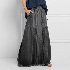 Falda vaquera de gran tamaño para mujer XL Maxi estilo coreano con cintura elástica Patrón liso minimalista hecho de algodón Spandex
