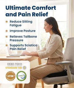 Coussin de siège en mousse à mémoire de forme recommandé par les médecins pour les chaises de bureau, les voitures, soulagement ergonomique des douleurs au coccyx et à la sciatique, housse amovible - Product Image 2