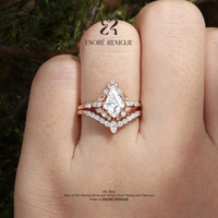 Ensemble de mariage Elven 1 carat, taille cerf-volant/épée, Moissanite couleur D VVS1, passe le testeur de diamant, Argent sterling S925 plaqué or 18 carats