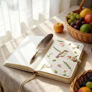 Diario in Tessuto Ricamato Personalizzato Beige, Taccuino da Viaggio Fatto a Mano A5 A6, Agenda, Blocco Note - Product Image 5