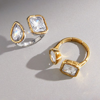 Bague ouverte en zircon à bord côtelé en acier inoxydable PVD 18K, étanche, inaltérable et hypoallergénique pour femme