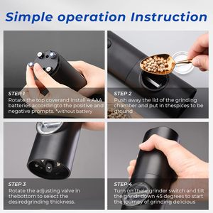 Ensemble de moulins à sel et à poivre électriques portables à gravité avec lumière LED pour la vente en gros - Product Image 4