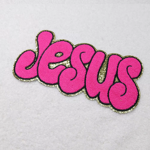 Flexible Custom Iron <b>on</b> Embroidery Jesus Loves Me <b>Patch</b> Amen Large Glitter Jesus Chenille <b>Patches</b> <b>on</b> Clothing - Product Image 2