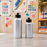 Bouteille de sport portable en aluminium argenté vierge pour sublimation, écologique, avec bouchon en plastique noir pour consommation directe, idéale pour la salle de sport