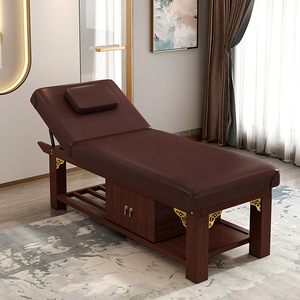 Lit de spa et de beauté en bois massif avec dossier réglable, éponge haute densité, pour chambre à coucher, style moderne et traditionnel chinois, usage commercial - Product Image 1