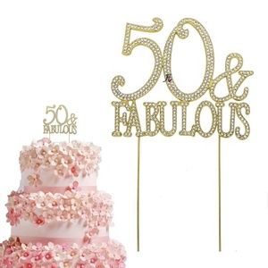ท็อปเปอร์เค้กวันเกิดครบรอบ 50 ปี สีทอง ไอเดียตกแต่งงานฉลองครบรอบ 50 ปี คริสตัลเพชรระยิบระยับคุณภาพพรีเมียม โลหะผสมคุณภาพสูง - Product Image 5