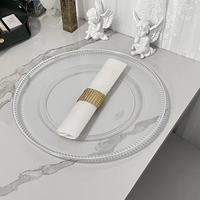 Assiettes de présentation transparentes en plastique argenté à pois perlés pour la décoration de tables de mariage, d'hôtels et de fêtes