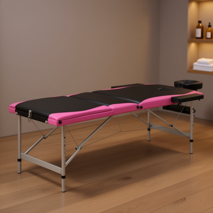 Table de massage pliable 3 zones en aluminium noir et rose avec appui-tête intégré pour usage en salon - Product Image 2