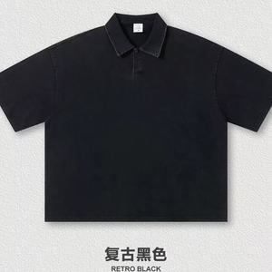 Polo en coton délavé vintage pour homme, manches courtes, couleur unie, logo personnalisé, streetwear décontracté - Product Image 4