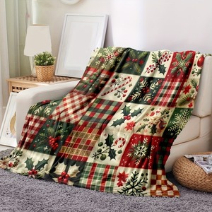 Plaid rectangulaire à motif de Noël en polyester et coton, anti-boulochage, imprimé, style classique, pour usage domestique en hiver - Product Image 3