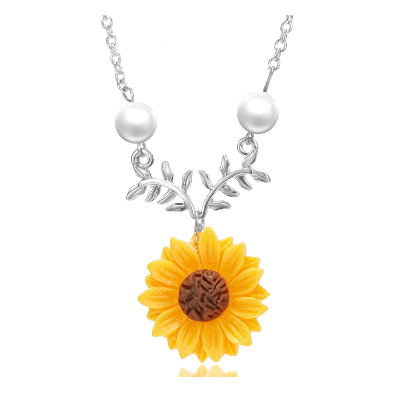 Yiwu Fashion Lucky Leaf Pendant Sunflower Necklace Gold
