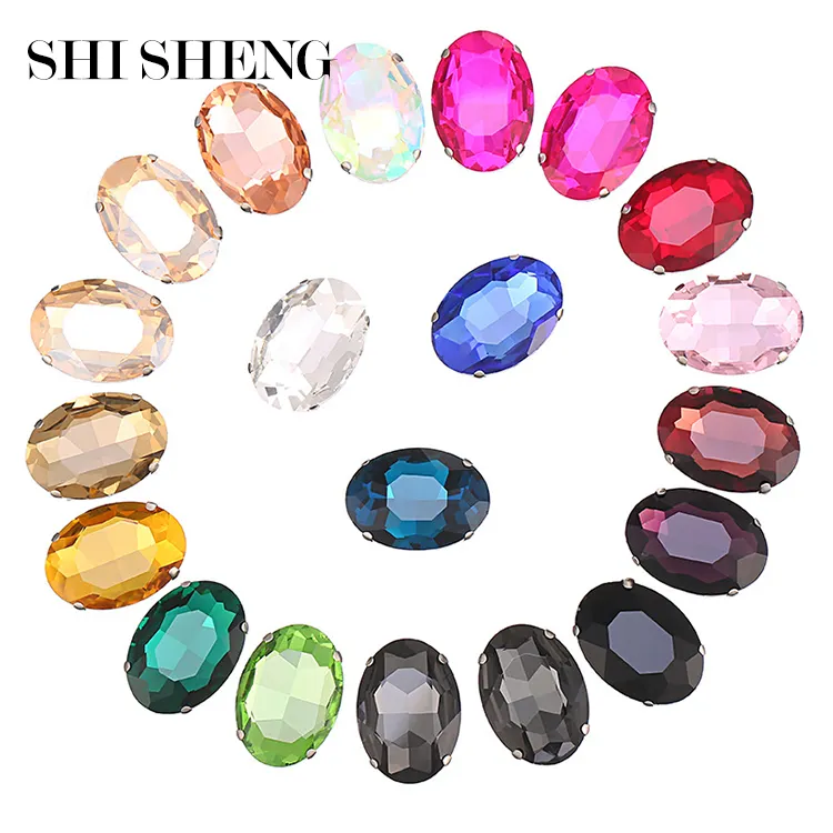SHI SHENG 타원형 유리 크리스탈 돌 의류 액세서리에 실버 발톱과 모조 다이아몬드에 바느질 strass 바느질