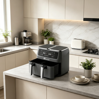 Friteuse à air personnalisée 8L carrée à double panier 2800W en plastique, contrôle intelligent par application, certifiée GS, accepte les commandes personnalisées, usage domestique