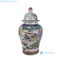 RZSY17-B Jarre à couvercle de style antique, motif de la Cour de l'Empereur Kangxi, pots à gingembre chinois traditionnels, vases en céramique