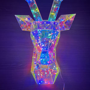 Cabeza de Reno Navideña Prismática Iridiscente, Reno Holográfico con Luces LED, Decoraciones Prismáticas Brillantes y Coloridas para Fiestas - Product Image 2