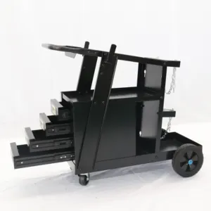 TIG MIG Welder and Plasma Cutter Black Iron 3 Tiers Rolling Welding Cart with Tank Storage
