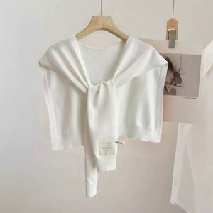 Custom Logo Solid Color Knitted Shawl – Korean Style Lightweight Cardigan <b>Wrap</b>, Core Spun Yarn Thin Layering Piece for Women - Product Image 3