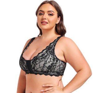 Mulheres XL Plus Size Lace Sheer Bra Push Cup Frente Aberta Lingerie com Suporte Seios Grandes Peitos Enormes Calcinha Diário Padrão - Product Image 6