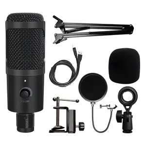 Microfone de metal usb para gravação, microfone condensador usb com fio, suporte para computador, notebook, pc, karaoke, gravação de estúdio