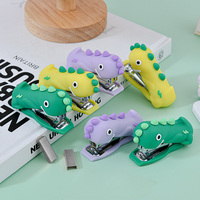 Ensemble d'agrafeuses créatives et mignonnes en forme de dinosaure, manuelles, en plastique, portables, haute valeur esthétique, économiques, capacité de 12 feuilles, 50 agrafes n°10