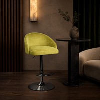 Tabouret de bar pivotant moderne en velours vert citron, réglable en hauteur pneumatiquement, avec base en métal et repose-pieds, pour salle à manger, cuisine, bar