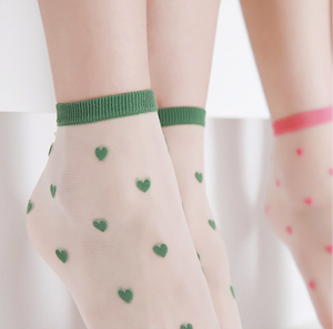 Lot de 6 chaussettes fines d'été en jacquard à motif cœur pour femmes, transparentes - Product Image 2
