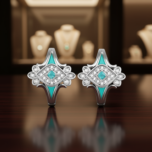 E4551 Orecchini in oro bianco con diamanti taglio principessa, diamanti naturali colore D, stile classico, da donna per tutti i giorni - Product Image 2