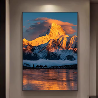 Tableau mural sur toile Paysage Montagne enneigée au lever du soleil - Peinture Réflexion du sommet doré Grande œuvre d'art encadrée pour salon Chine