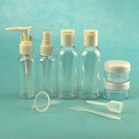 Kustom Kosmetik Transparan Perjalanan Ukuran Botol Set Tahan Air Disesuaikan 8 Pcs Portable PETG Perjalanan Kosmetik Botol Set Plastik