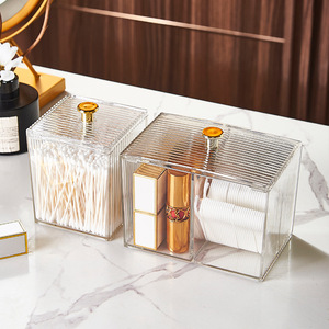 Cosmetic Storage Box With Compartments Transparent Makeup Organizer For Cotton Pads Swabs Lipstick And Pads Dressing Table Use - Product Image 1