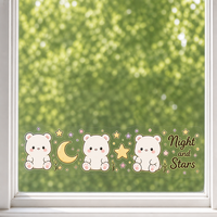 Autocollants personnalisés imperméables en PVC vinyle, motif ours kawaii et lune, pour fenêtre, imprimés UV, électrostatiques, décoratifs pour verre et mur