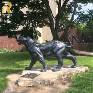 Fournisseur de sculpture de léopard marchant en bronze de statue animale extérieure grandeur nature en métal