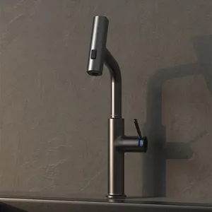 New Design Zinc Alloy Single Hole Pull Out Kitchen Sink Tap Faucet With 3 Function Sprayer