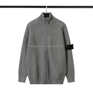 STONE Zipper Stand Up Collar Badge Knitted Sweater Versatile Long Sleeve Sweater SLAND - Product Image 4