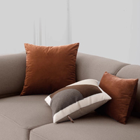 Vente en gros Décoration personnalisée à la mode Oreiller carré en polyester lavable de couleur unie avec fermeture éclair pour salon dortoir