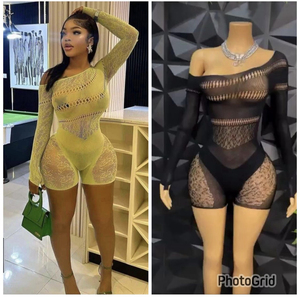 2024性感内衣内衣诱人黑色蕾丝紧身衣透明长肩修身针织碎花连身衣 - Product Image 5