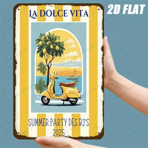 Targa in Metallo La Dolce Vita, Placca in Latta Scooter Estivo Italiano, Decorazione Murale Vintage per la Casa - Product Image 1