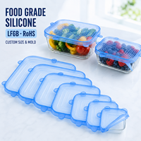 Ensemble de couvercles extensibles en silicone rectangulaires de qualité alimentaire LFGB RoHS, réutilisables pour les bols en verre, les contenants et la préparation des repas