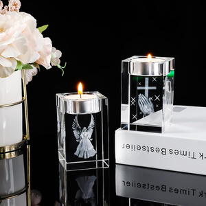 Vente en gros de porte-bougie carré en <span class=keywords><strong>cristal</strong></span> transparent K9, porte-bougie en <span class=keywords><strong>cristal</strong></span> personnalisé avec gravure laser pour cadeaux de mariage - Product Image 1