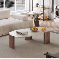 Table basse VBD style Wabi-Sabi en bois massif avec plateau en travertin, forme irrégulière, minimaliste, rétro, pour salon, meubles de maison, petite taille