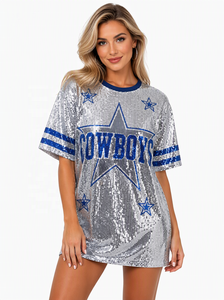 Abito da <span class=keywords><strong>donna</strong></span> Cowboys con paillettes, stile maglia da football - Fantasia a tinta unita, vintage, dolce, casual, per feste, vita naturale, per l'autunno e tutto l'anno - Product Image 2