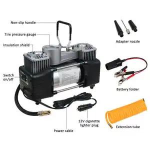 Electric Car Tyre Inflator Pump Double Cylinder Air Compressor Heavy Duty 12V Portable 150 PSI Black Universal Dc Power 12v