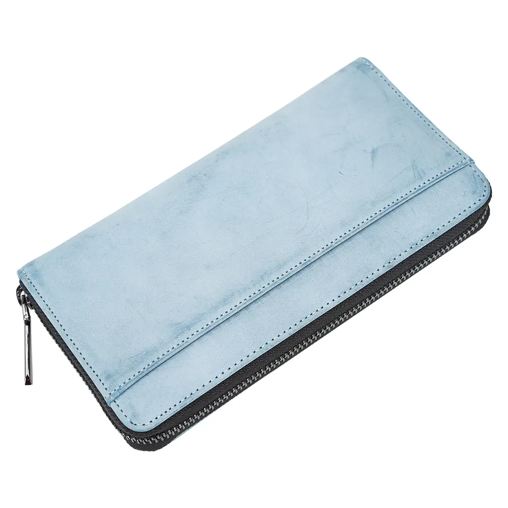 New Arrival Design Customization Blue Cowhide Wallet For Men Full Grain Vintage Cowhide Genuine Leather Men Long Wallet