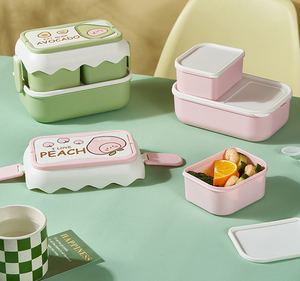 กล่องใส่อาหารพกพาสำหรับไมโครเวฟ กล่องพลาสติกแบ่งช่องใส่อาหาร กล่องเบนโตะ กล่องปิกนิก กล่องข้าวสองชั้นพร้อมหูหิ้ว - Product Image 2