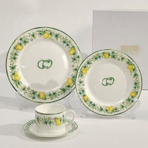 Service de table en porcelaine motif citron, vaisselle émaillée pour la maison et la cuisine, assiettes, tasses, soucoupes, mugs, bols, ensemble de vaisselle en céramique avec logo - Product Image 1