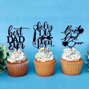 Adornos para Cupcakes de Acrílico Negro Reutilizables y Ecológicos para el Día del Padre, Decoración para Pastel del Mejor Papá para el Día del Padre - Product Image 1